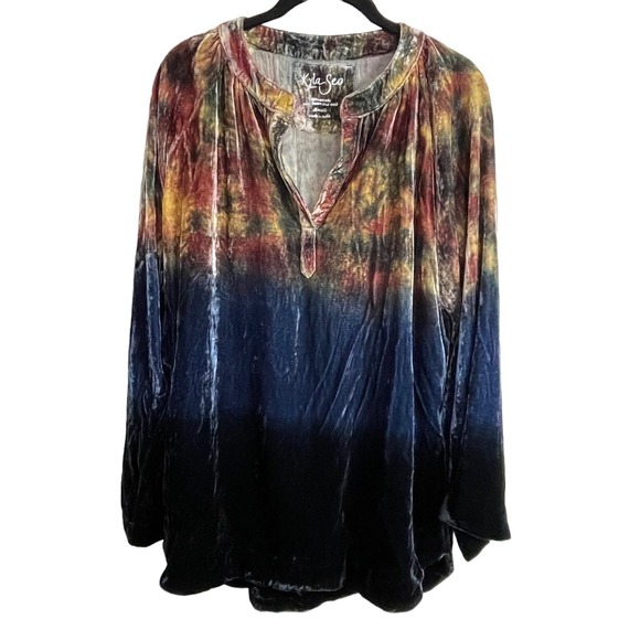 Kyla Seo Blair Blouse S Velour Deep Ocean Tie Dye Boho Resortwear Luxe - Picture 2 of 7